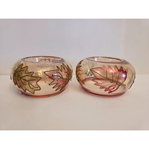 Yankee Candle Cornucopia Autumn Leaf Motif Glass Tea Light Holders - Picture 2 of 7